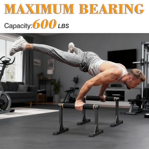 GanFindX Wooden Parallel Bars 12/10-14" 600LB Capacity for Home Gym | 600LB Wooden Parallettes with Non-Slip Base, Adjustable Bars for Dips, Push Ups, Handstands, L-Sits & Gym Training, Black - size: 12"