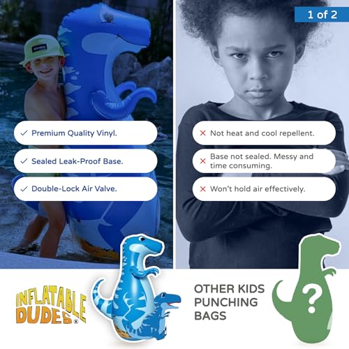 INFLATABLE DUDES Dinosaurs -Kids Punching Bag | Sand-Base | Bop Bag, Pre-filled with Sand, Inflatable Toy, Punching Bag for Kids, Enhanced Bounce-Back Action, Indoor/Outdoor - color: Blue Raptor | Pre-filled with Sand