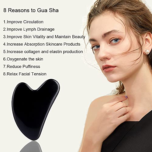 Gua Sha Facial Tools, Black Obsidian Gua Sha Massage Tool, Natural Jade Guasha Tool for Face and Body Skin Massage. Gua Sha Set for SPA Acupuncture Therapy, Trigger Point Treatment. - color: Black