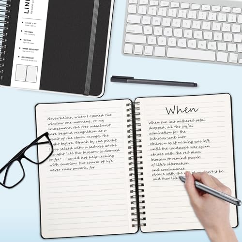 ABERLLS Lined Spiral Journal Notebook with 160 Pages, 8.5×11in, A4 Spiral Notebook, Journaling Notebooks for Work, School, Women, Men, College Ruled Spiral Notebook, Hardcover Leather Journals, Black - color: Black, size: A4
