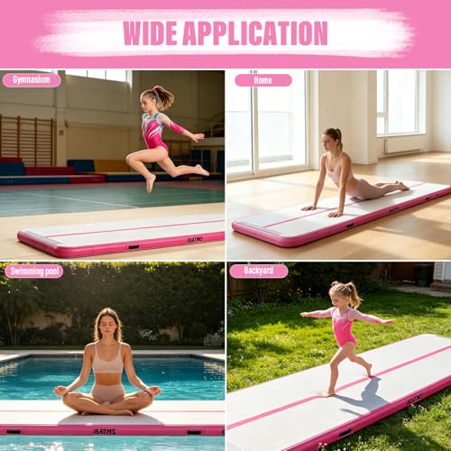 IBATMS Inflatable Gymnastics Mat 10/13/16/20ft, Air Tumbling Mat Track - color: Pink, size: 10ft(3x0.9x0.1m)
