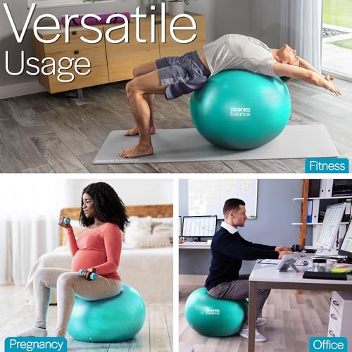 Core Balance Exercise Ball, Stability Ball for Yoga, Pilates and Fitness, Gym Ball for Home Gym and Office Chair, Training, Physical Therapy, Anti Burst, Pump Included, 55cm 65cm 75cm 85cm - color: Teal, size: XL (27–30in | 68–75cm)