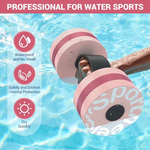 Sportneer Aquatic Exercise Equipment Water Aerobics Combo Set Includes High Density Water Weights Dumbbell Aqua Belt Water Ankle Weights for Pool Exercise Aquatic Therapy Pool Fitness Water Exercise - color: Pink, style: Aqua Exercise Set with Foam Cuffs