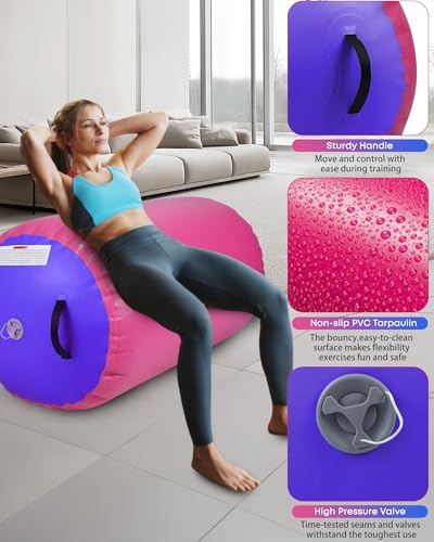Air Barrel - Air Roller Gymnastics Barrel for Back Handspring Trainer, Air Tumble Mat with Pump for Gym Training/Yoga Balance Exercise/Cheerleading/Home and Outdoor Use - color: Pink+Purple, size: 39.4x23.6inch