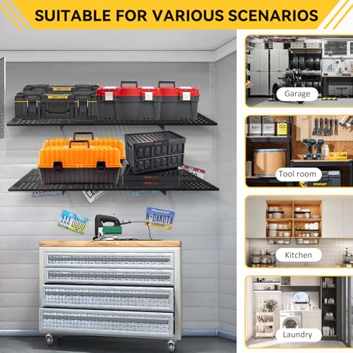 2-Pack 1.67x3.94ft Adjustable Garage Wall Shelving，800 lb Load Capacity Heavy Duty Wall Mounted Storage Shelf，Metal Floating Shelves for Garage，Used in basements, Storage Rooms, Work Areas - size: 2-Pack 1.67x3.94ft