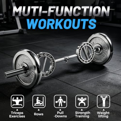 47” Chrome Steel Rotating Tricep Bar, 500LB | Eye-shape bar with 25mm knurled rotating handles, 2-inch Olympic plate fit, and cable machine compatibility