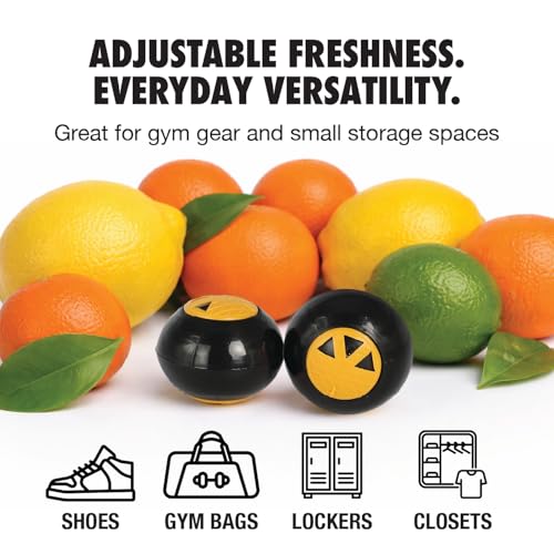 Citrus Breeze Deodorizing Balls 6-Pack TRNR-DB-CB, Shoe Deodorizer Balls and Gym Bag Odor Eliminator for Lockers, Closets and Sports Equipment with Adjustable Twist Vent Scent Control