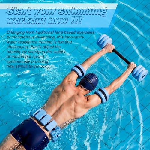 Soulchen Pool Exercise Set Including Long Aquatic Exercise Dumbbells,Pool Ankle Weights,Swim Belt,Water Aerobics Water Aerobics Equipment Set for Full Body Swim Training Kit - color: Blue, size: Small