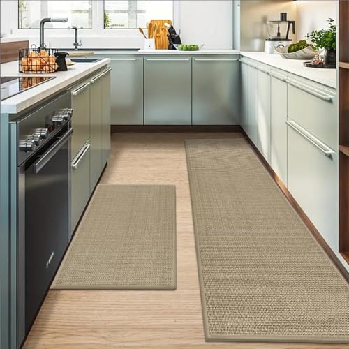 Artoid Mode Washable Non Slip Kitchen Rugs and Mats Set of 2, Rubber Backing Absorbent Kitchen Mats for Floor Front of Sink - 24x35 and 24x60 Inch - color: Linen, size: 24" x 35" /24" x 60"