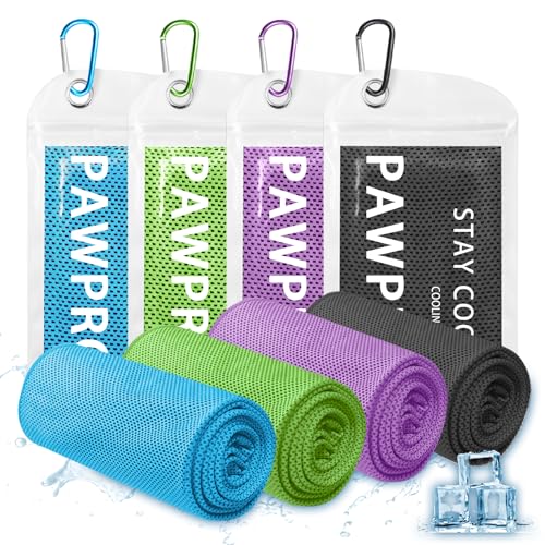 PAWPRO 4 Packs Cooling Towels(40"x12"), Soft Breathable Cooling Towels for Neck and Face with Waterproof Bag & Carabiner,Microfiber Cooling Towel for Yoga, Sport,Gym,Camping (Multicolor-3) - color: Multicolor-3