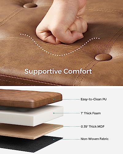 SONGMICS Mazie Collection - 43 Inches Folding Storage Ottoman Bench, Ottoman with Storage, Foot Rest Stool, Load 660 lb, Living Room, Bedroom, Entryway, Synthetic Leather, Coffee Brown ULSF070K01 - color: Coffee Brown, size: 15"D x 43"W x 15"H