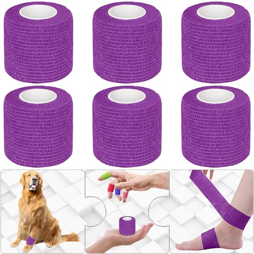 6 Pack 2 Inches Self Adhesive Bandage Wrap | Breathable Cohesive Bandage Elastic Tape for Pets, Athletic, Sports, Wrist, Knee, Ankle(5 Yards Per Roll, Purple) - color: Purple, size: 2 Inch