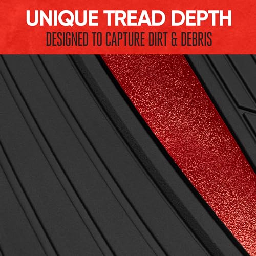 Motor Trend ChromeTech Car Floor Mats Full Set - Durable Rubber Floor Mats for Cars with Two Tone Accent, All Weather Interior Protection for Front and Rear with Non-Slip Backing, Red Chrome - color: Black & Red