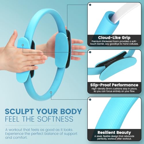 Pilates Kit for Women 13PCS, Pilates Ring Ball Resistance Bands Workout Set | Pilates equipment set for women and beginners, at home pilates kit for mat workouts, toning, stretching and strength training - color: Blue