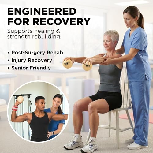 THERABAND Soft Weight 1.1 Lb, 4.5" Ball-Shaped Isotonic Exercise Balls for Physical Therapy, Weighted Ball Set for Pilates, Shoulder Strength & Rehab, Color-Coded, Portable & Easy to Grip - color: Tan