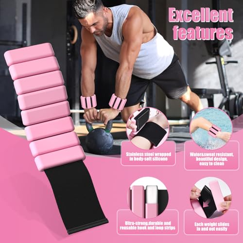 Ankle Weight Wrist Weight 2 Pack 1lb Each Adjustable | Arm and Leg Weight, Women and Men, Pilates Gym Yoga Aerobic, Strength Training - color: Pink