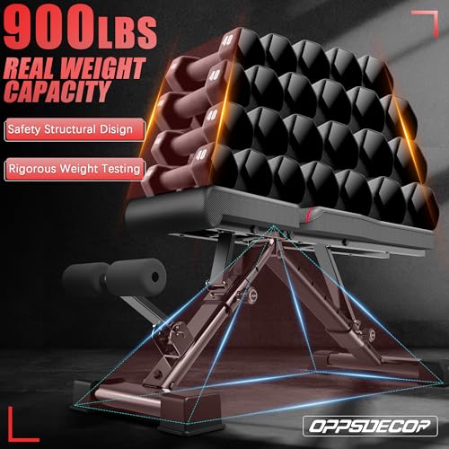 OPPSDECOR Fitness Weight Bench, 900LBS Adjustable Incline/Decline/Flat Bench with Quick Folding & Setup, Strength Training Bench Press Bench for Home Gym Full Body Workout