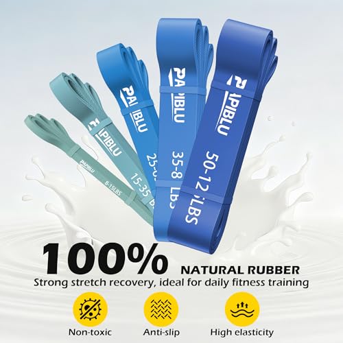 Pull Up Bands, Resistance Bands Set for Pull-Up Assistance, Exercise Bands with Door Anchor & Grip Pads for Men & Women Working Out, Physical Therapy, Muscle Training - color: Blue