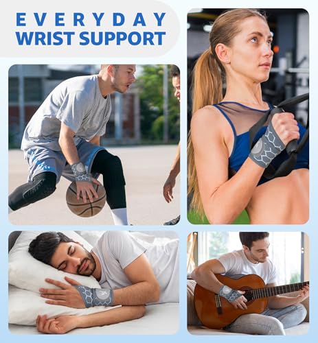 HiRui Upgraded 3D Knit Breathable Wrist Brace Wrist Wrap, Extended Length Adjustable Compression Strap, Elastic Support for Wrist Pain Relief, Carpal Tunnel, Sports, Gym & Daily Use (2, Gray) - color: Gray