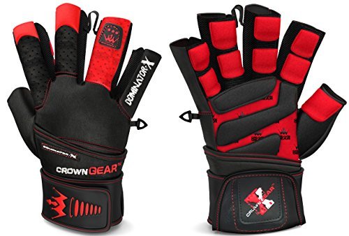 Weightlifting Gloves for Gym Fitness Crossfit Bodybuilding - Workout Gloves for Men & Women - Dominator Leather Crossfit Cross Training Gloves Wrist Strap Wrap - Best Weight Lifting Gloves with Wrist Support for Heavy Lifting - 1 Year Replacement Warranty