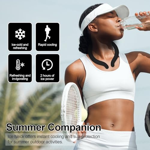 Neck Cooling Tube with Cold Insulated Bag,Reusable 18℃/64℉ Ice Neck Ring Wearable Body Cooling Products for Summer (Black) - color: Black