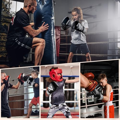 Kids Boxing Gloves 6 oz Youth Training Sparring Gloves for 3–12, Leather Ventilated Mesh, Boys Girls Junior Punching Gloves for PunchBag Focus Pads MMA Muay Thai Kickboxing - color: White
