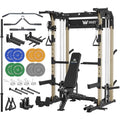 MAJOR FITNESS F22 Power Rack, 1600lbs All-in-One Squat Rack with Dual Pulley System, Heavy-Duty Steel Frame, Attachments & Storage for Home Gym Strength Training - color: Khaki, style: F22 (with Bench Elite BK & 230LB & 7ft Bar)