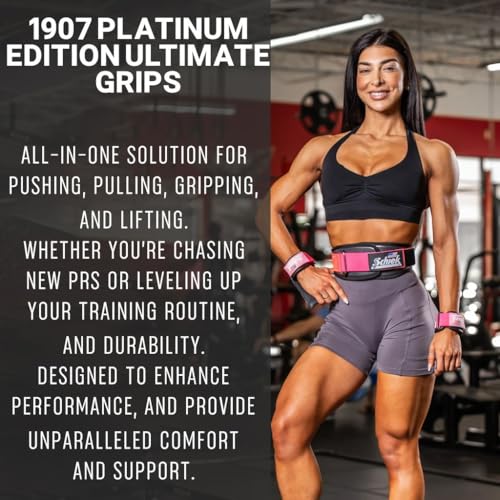Schiek Sports Model 1907 Platinum Edition Ultimate Grips - 3 in 1 Weight Lifting Straps Wrist Wraps and Grip Pads - color: Pink, size: Small