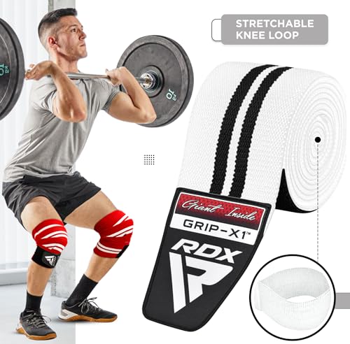 RDX Knee Wraps for Weightlifting, 78” Elasticated Straps Power Lifting Leg Press Support Gym Fitness Squats Workout Men Women - color: White