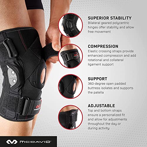 McDavid Hinged Knee Brace for Men and Women, Knee Brace with Side Stabilizers, Knee Compression Sleeves and Stability Straps for ACL, LCL, Arthritis, Tendonitis, MCL, Patella, Left and Right - size: Large