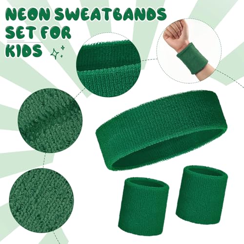 Bememo 36 Pcs Neon Sweatbands Set Soccer Party Favors Cotton Headbands Wristband Sweat Bands Soccer Mom Essentials for Football Fans Sporting Events 80 90s Glow Party - color: Dark Green, size: Small