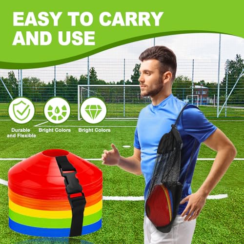 Ashsajkd(Set of 25/50/100 - Agility Soccer Cones with Carry Bag and for ， Football Cones for TrainingFootball, Basketball, Coaching, Agility Cones for Indoor and Outdoor Games - color: B-50 Pack Multi-Color