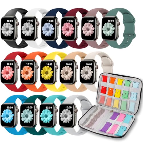 15 Pack Sport Band Compatible with Apple Watch Bands for Women Men 40mm 41mm 38mm 46mm 45mm 44mm 42mm 49mm,iWatch bands with Storage Organizer for iWatch Series 10 9 8 7 6 5 4 3 2 SE Ultra - color: Pack of 15-2, size: 44mm/45mm/46mm/49mm/42mm(Series 3 2 1