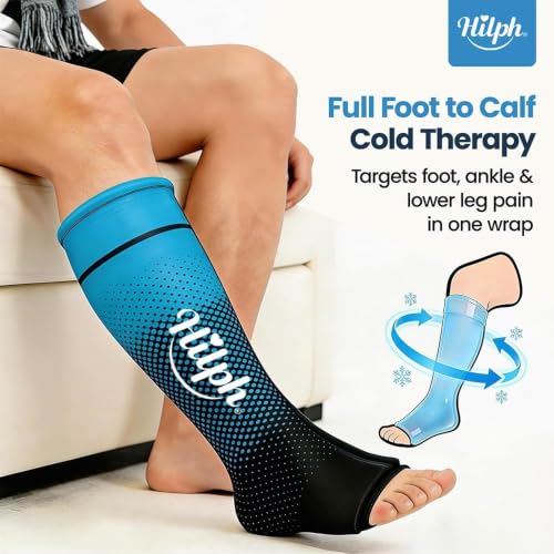 Hilph Full Calf & Foot Ice Pack Wrap, Extended Leg to Foot Ice Sleeve | Flexible Gel Ice Calf Compression Sleeve, Lower Leg Ice Pack, Pain Relief for Shin Splints, Swelling, Muscle Running Recovery