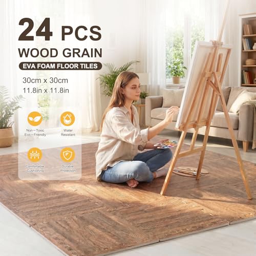 24 Pack EVA Interlocking Foam Floor Tiles, 11.8"x11.8"x0.4" Protective Gym Flooring Mats, Non-Slip Puzzle Exercise Mat for Home Gym, Garage, Playroom, Aerobic Bike - color: Dark Brown