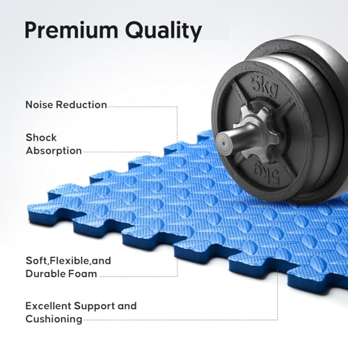 36 Pack 144 sqft Home Gym Mat, Puzzle Exercise Mat, EVA Interlocking Foam Floor Tiles for Home Workout Equipment and Kids' Play Areas -, 24 in x 24 in x ½ in, Blue 36 Tiles - color: Blue, size: 36 Pack(144 SF)