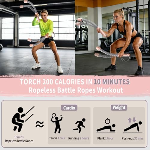 WIitsparklle Portable Adjustable Ropeless Battle Ropes with Pink | Weighted Cordless Workout Rope with Anti-slip Handles for Low-impact Cardio, HIIT, Home Gym and Office Fitness - color: Pink
