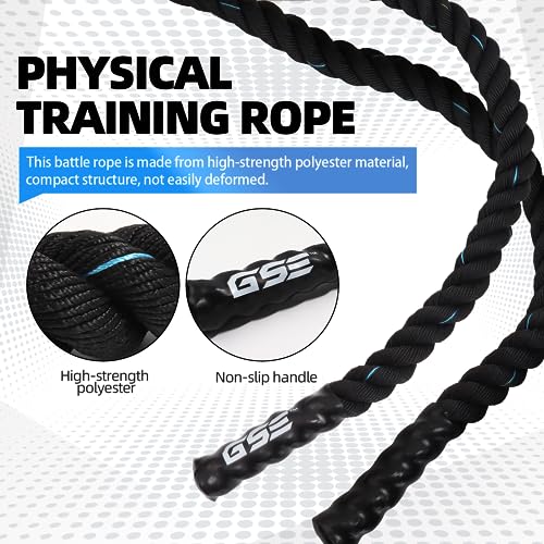 GSE Games & Sports Expert Gym Battle Rope, Heavy-Duty Workout Ropes for Indoor & Outdoor Workout, Exercise Rope for Strength Training - 30,40,50 Feet Lengths Available - color: Black&Blue, size: 50ft x 2"