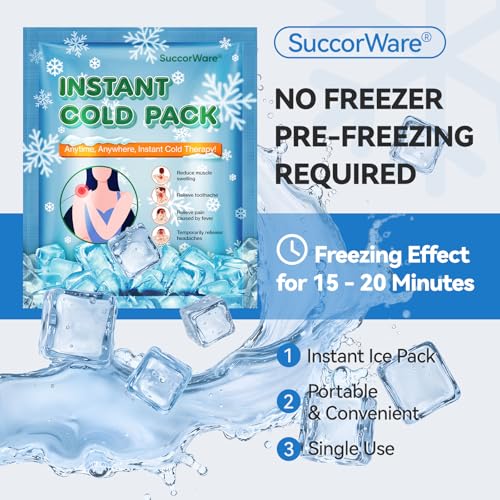 SuccorWare 30 Pack Instant Ice Packs for Injuries(4.9''x5.9'') Disposable Cold Packs for Pain Relief, Swelling, Sprains & Outdoor Activities - size: 30 Packs(4.9''x5.9'')