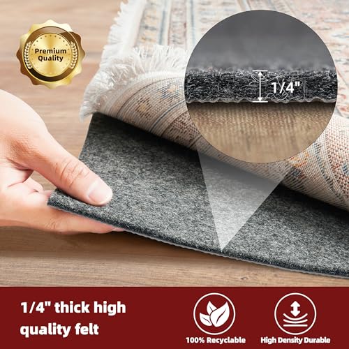 BAGAIL Felt and Natural Rubber Backing Rug Pads 1/4” Thick, 3 x 5 Ft Non Slip Carpet Gripper Keep Rugs in Place, Under Area Rug Protective Cushioned Pads, Carpet Runners, Hardwood Floors Protection - size: 5' x 3' (Rectangular), style: 1/4" Thick