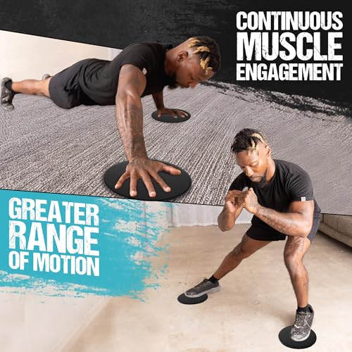 Gliding 9” Sliders for Working Out on Any Floor, 1 Pair + 4 Videos | The Original Exercise Gliders, Discs for Full Body Fitness, Pilates, Core, Physical Therapy and Resistance Workouts - color: Black
