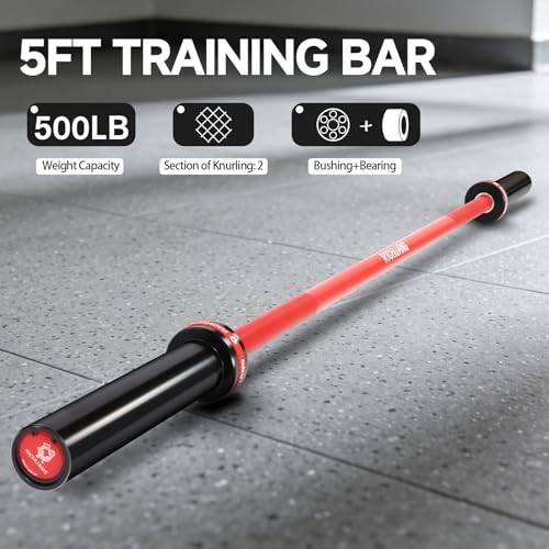 Ceramic Olympic Barbell 4/5/6FT – Short 2" Bar for Home Gym | Alloy/A3/45 steel. 400-500LB. 28mm knurled grip. Brass bushings. Squat, bench, deadlift, hip thrust. Fits standard plates. - color: Red, size: 5FT-500LBS