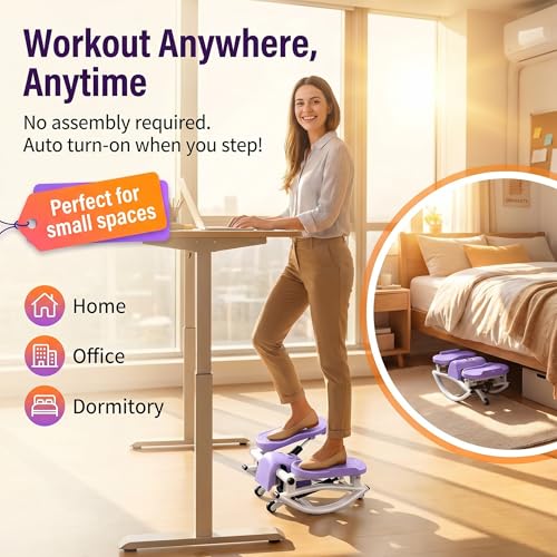 Side-to-Side Low Impact Rocker Stepper with Resistance Bands &Slip Mat – Quiet Home Workout Equipment for Full Body Cardio