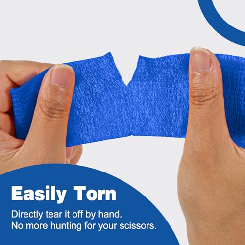 AZEN 16 Pack Self Adhesive Bandage Wrap Pink, 2" X 5 Yards Elastic Cohesive Bandage Wrap, Athletic Tape, Vet Wrap, Ankle Tape, Tattoo Grip Tape Wrap (Blue) - color: Blue, size: 2 Inch