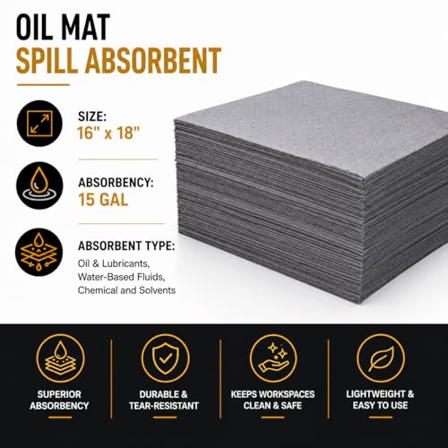 ATERET Medium Weight Universal Oil Water Absorbent Pad, 100 Absorbing Pad, 16 x 18 inch, USA Made - color: Grey, size: Medium Weight -100ct