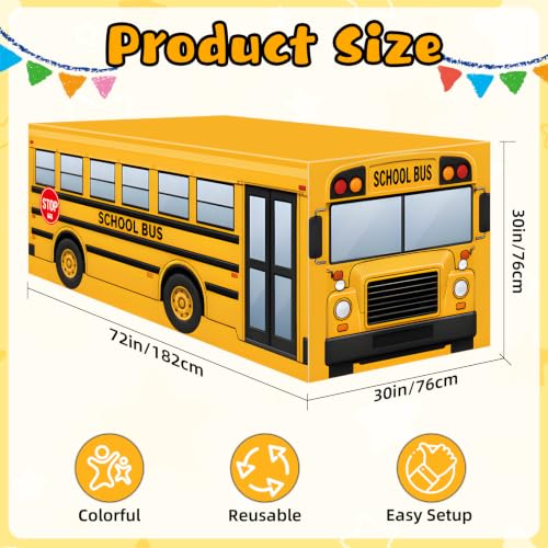 6FT Rectangle School Bus Tablecloth, Yellow Bus Print Washable Fabric Table Cover for Kids Classroom, Driver Appreciation, Teacher Appreciation Week, Field Trip, Back to School Birthday Decorations - color: School Bus