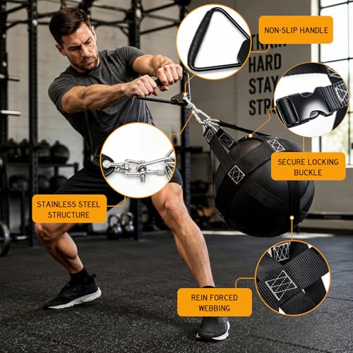 Indoor Slam Ball Medicine Balls Bag with Handles, Heavy Duty Weight Throw Practice Accessory, Reinforced Polyester Webbing & Steel Hardware, Fits 15-30 Lbs, Ball Not Include