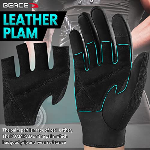 BEACE Full Finger Weight Lifting Gym Gloves with Anti-Slip Leather Palm for Workout Exercise Training Fitness and Bodybuilding for Men & Women - size: Medium