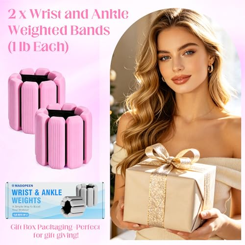 Wrist Weights, 2Pack Adjustable Ankle Weights for Women/Men, Silicone Weighted Bangles for Yoga, Pilates, Running & Walking, Arm & Leg Weights, 2lb - color: Pink