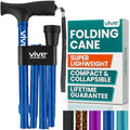 Vive Folding Cane - Foldable Walking Cane for Men, Women - Fold-up, Collapsible, Lightweight, Adjustable, Portable Hand Walking Stick - Balancing Mobility Aid - Sleek, Comfortable - color: Blue
